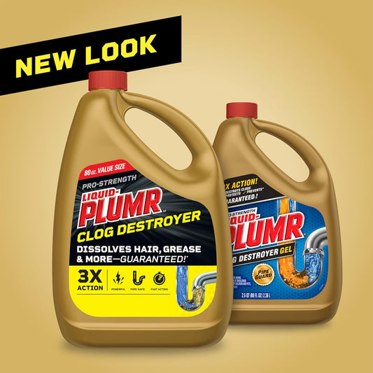 Liquid-Plumr Pro-Strength Clog Destroyer, Liquid Drain Cleaner, 80 Fluid Ounces (Package May Vary)