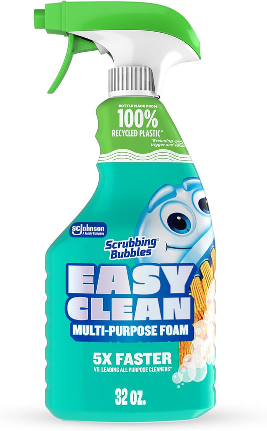 Scrubbing Bubbles Easy Clean Foaming Bleach-Free Bathroom All Purpose Cleaner, Fast-Acting Foam Cleans Limescale, Dirt and Grime on Showers, Sinks, Toilets, Tiles, Counters, & More, 32Oz Spray