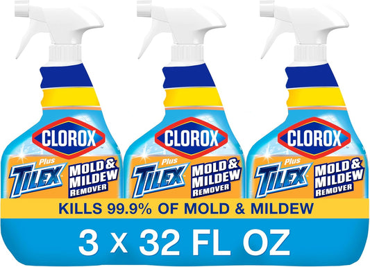 plus Tilex Mold and Mildew Remover with Bleach, Spray Bottle, 32 Fluid Ounces, Unscented, Pack of 3